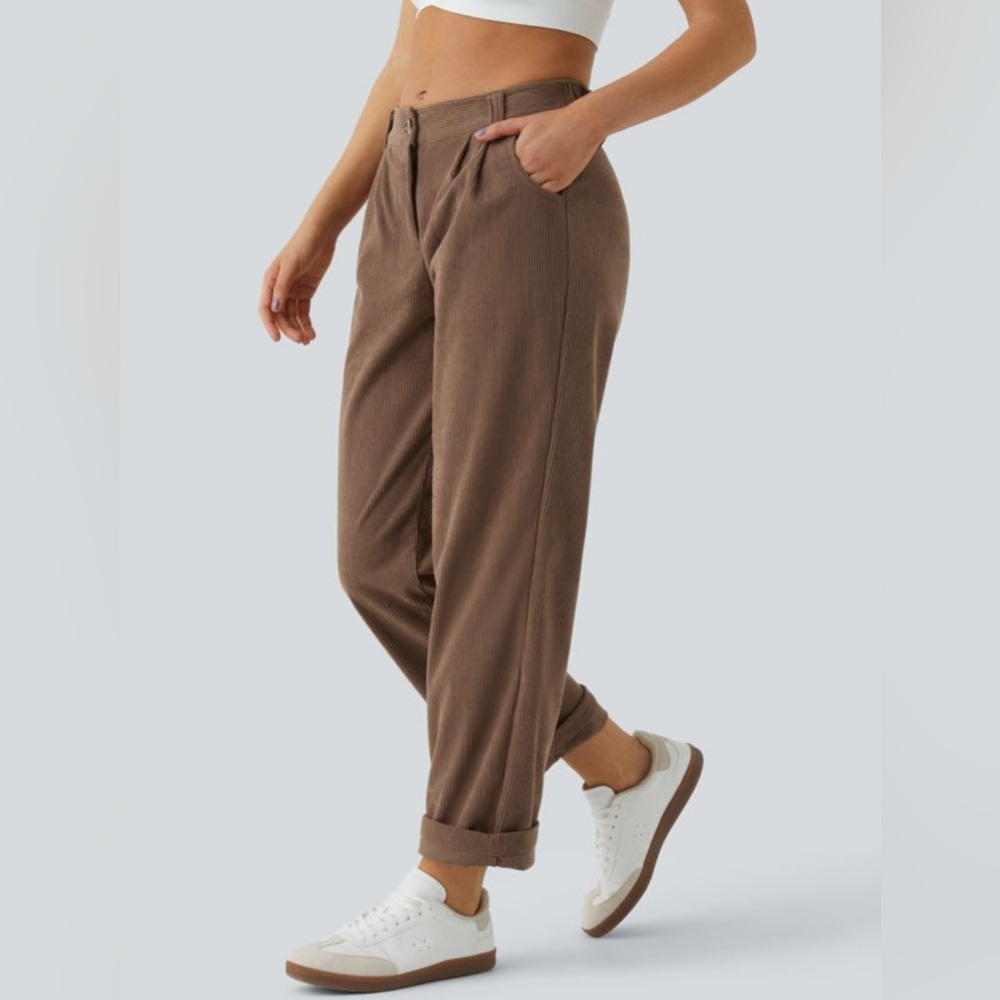 Mid Rise Zipper Pocket Corduroy Casual Pants